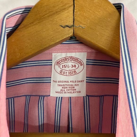 Brooks Brothers Pink Striped Dress Shirt Non-Iron Traditional‎ Fit 15 1/2-34 - Picture 5 of 5